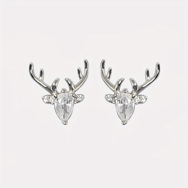 1 pár roztomilých stylových vsazených geometrických náušnic s umělým zirkonem s motivem jelena, stylové a vynikající náušnice, odpovídající náušnice