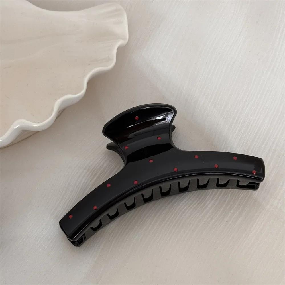 1pc Women Vintage Red Polka Dot Ribbon Bow Shark Clip Hairpin Hair Claw Crab Barrettes Elegant Headwear Hair Accessories Gift