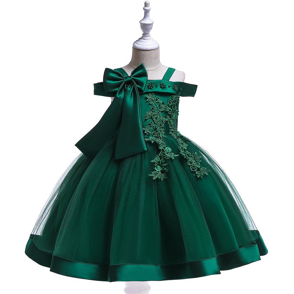 Girls' One-Shoulder Evening Dress for Piano Performance - Princess Bow Skirt