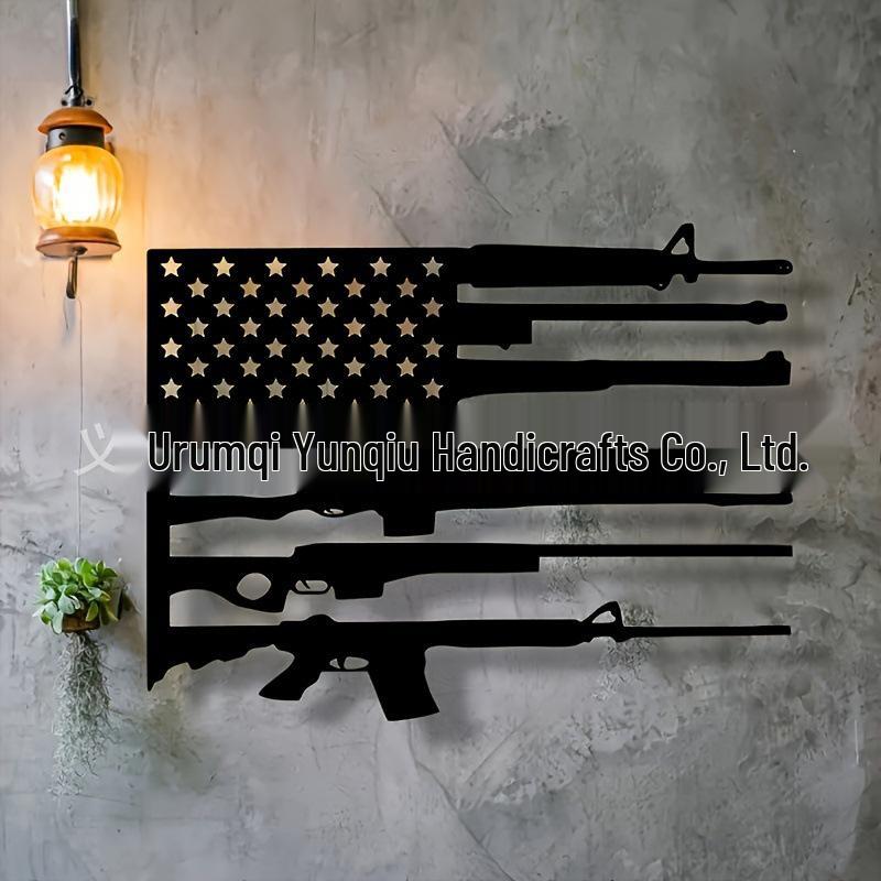 Patriotic American Flag and Gun Metal Wall Art Decor