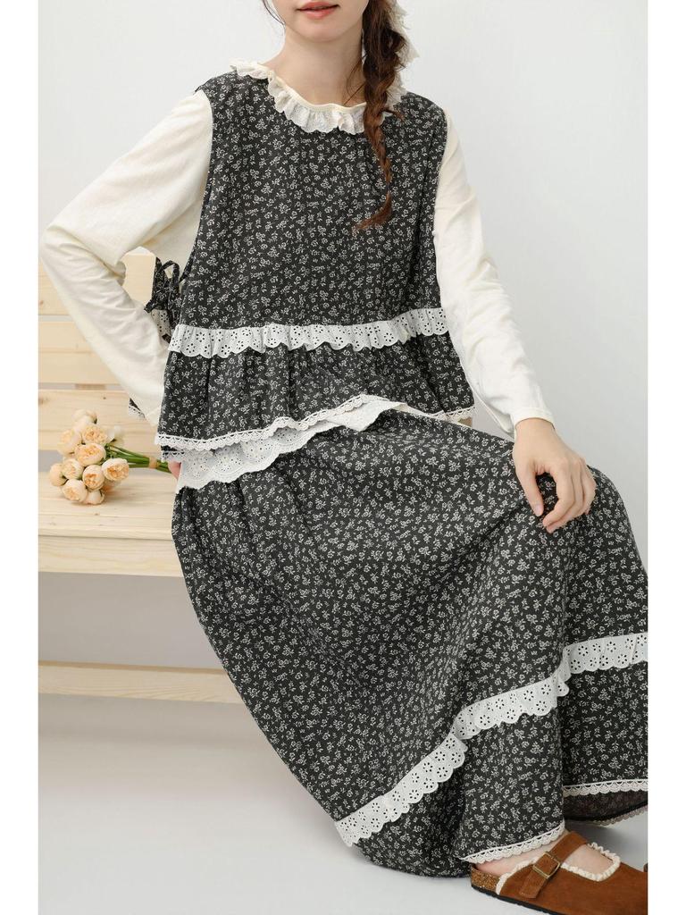 2026 Spring Mori Girl Floral Cotton Linen Jacket & Skirt Set - Casual Women's Suit