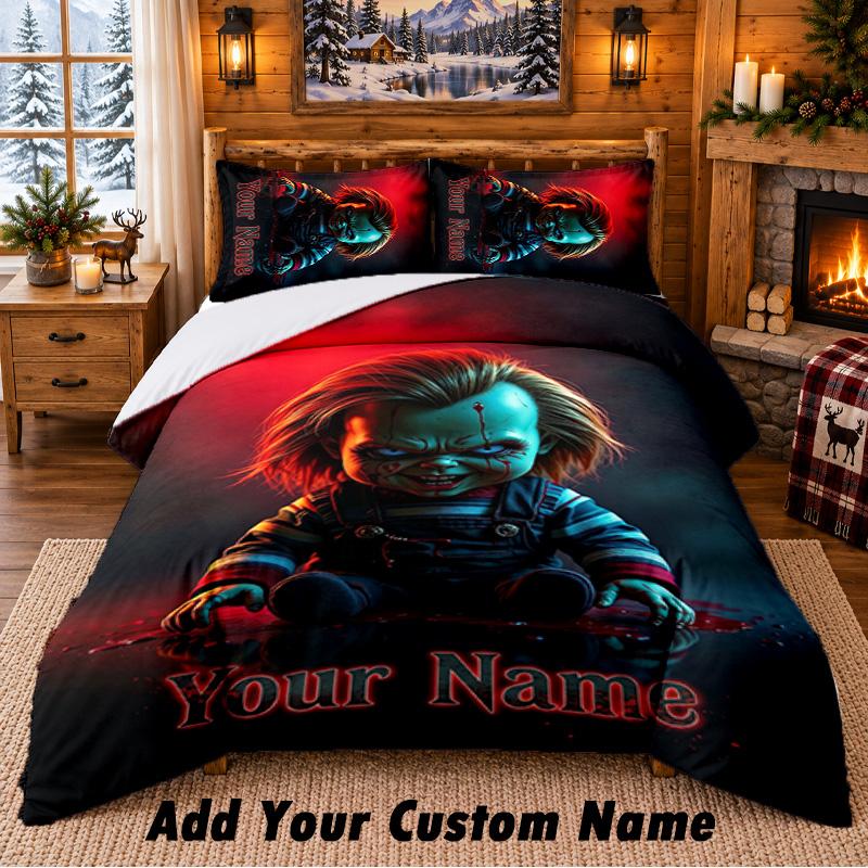 Chucky Tiffany Custom Name 3-teiliges Bettwäsche-Set 1 Bettlaken 2 Kissenbezüge Schlafzimmer Heimdekoration