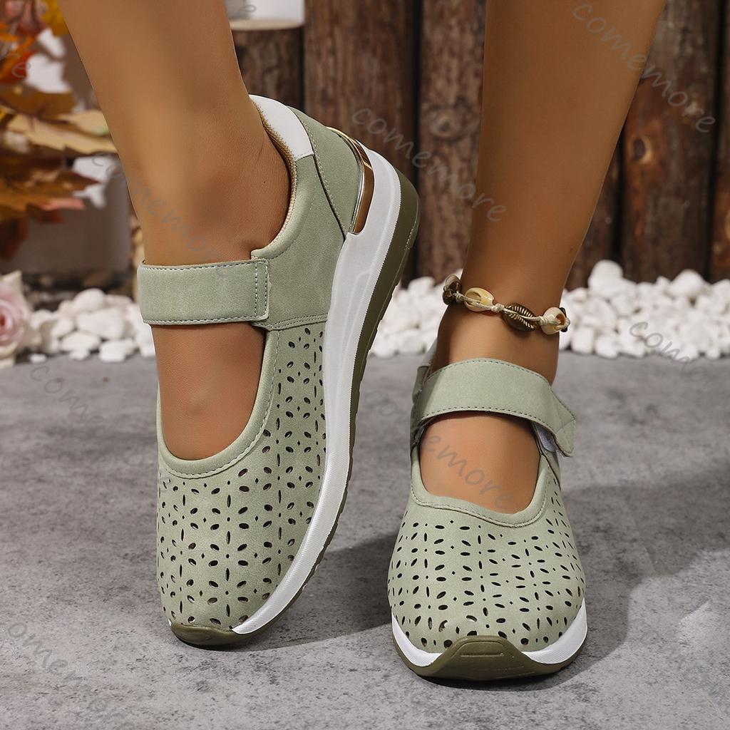 Fashion Comemore Summer New Lightweight Hollowing Sneakers for Women Casual Breathable Wedges Middle Heel Sports Single Vulcanize Shoes