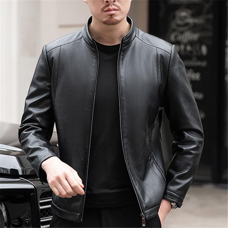 Autumn Genuine Leather Jacket Men's Business Casual Stand Collar Sheepskin Leather Jacket Short Large Size Leather Jacket