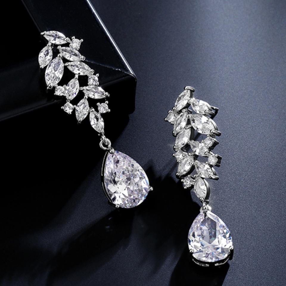 ZAKOL Water Droplet Leaves Copper Micro-set Zircon Women's Dangle Earrings Exquisite Fashion Bridal Wedding Charm Jewelry