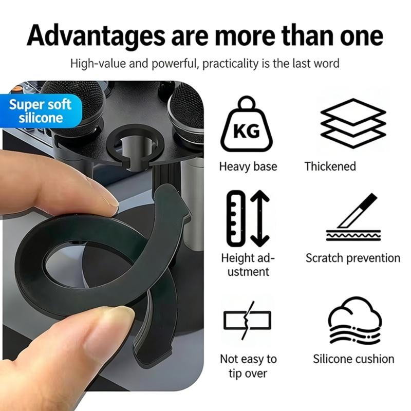 Desktop Microphone Stand Holder With 8 Slots For Secure Storage And Easy Organization Of Multiple Mics