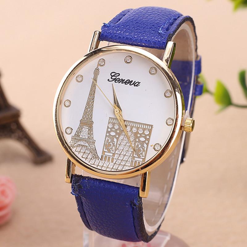 Eiffel Pattern Tower Watch Pu Strap Quartz Wrist Watch Decoration Gift Fashion