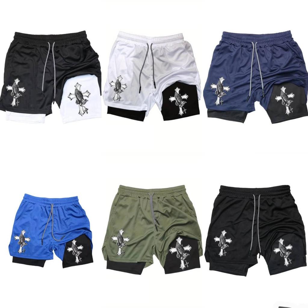 Muay Thai Kick Boxing MMA Shorts Cross Christian Pray God Men Women Unisex Double Layer Quick Dry Breathable Training Sport Gym Fitness Workout
