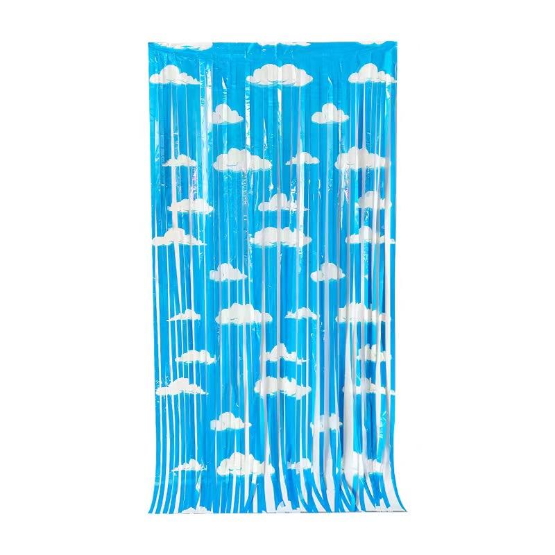 Blue Sky White Clouds Party Supplies, Clouds Tinsel Foil Fringe Curtains Blue Sky White Clouds Party Balloons
