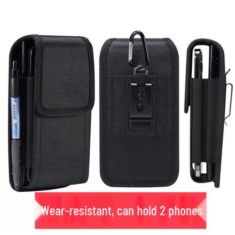 Dual-Layer Oxford Cloth Mobile Phone Waist Bag with Belt Clip and Card Slot for Two Phones