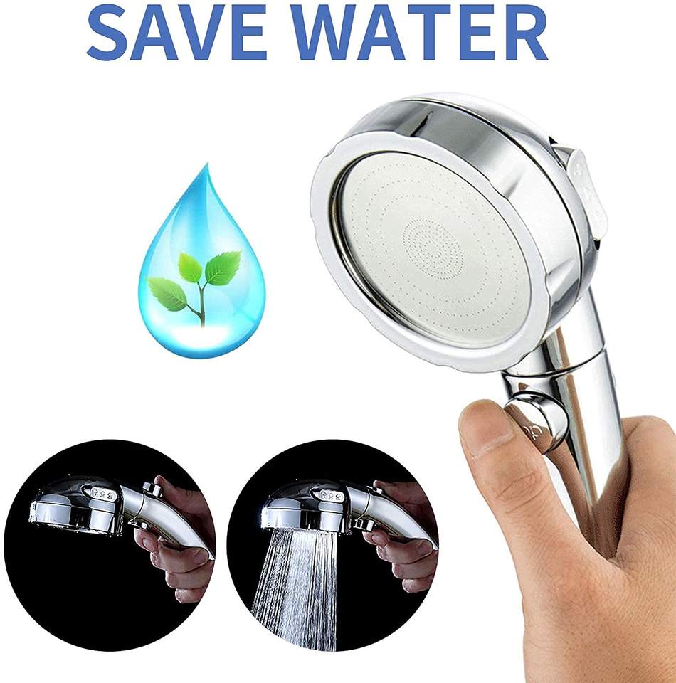 3 Modes Pressurized Shower Head Sliver High Pressure Rainfall  Bathroom Handheld Showerhead Set with Hose and Holder Accessories