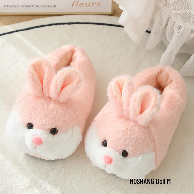 Autumn Winter Cute Rabbit Plush Slippers - Thickened Warm Cotton Shoes for Women