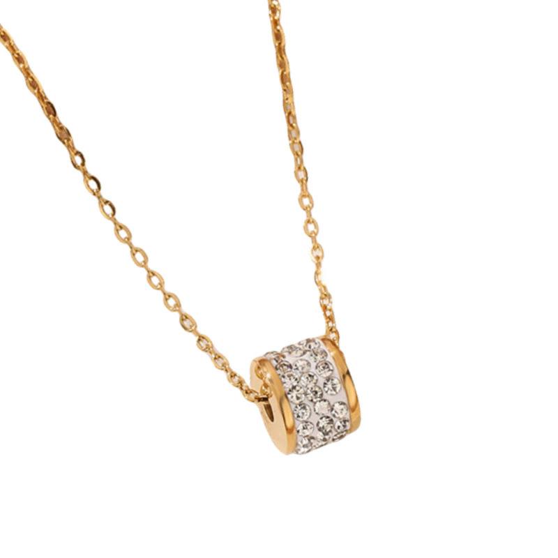 Minimalist Real Gold Necklace: Slim Waist, Diamond Clavicle Chain with Rotating Decompression Feature for Women