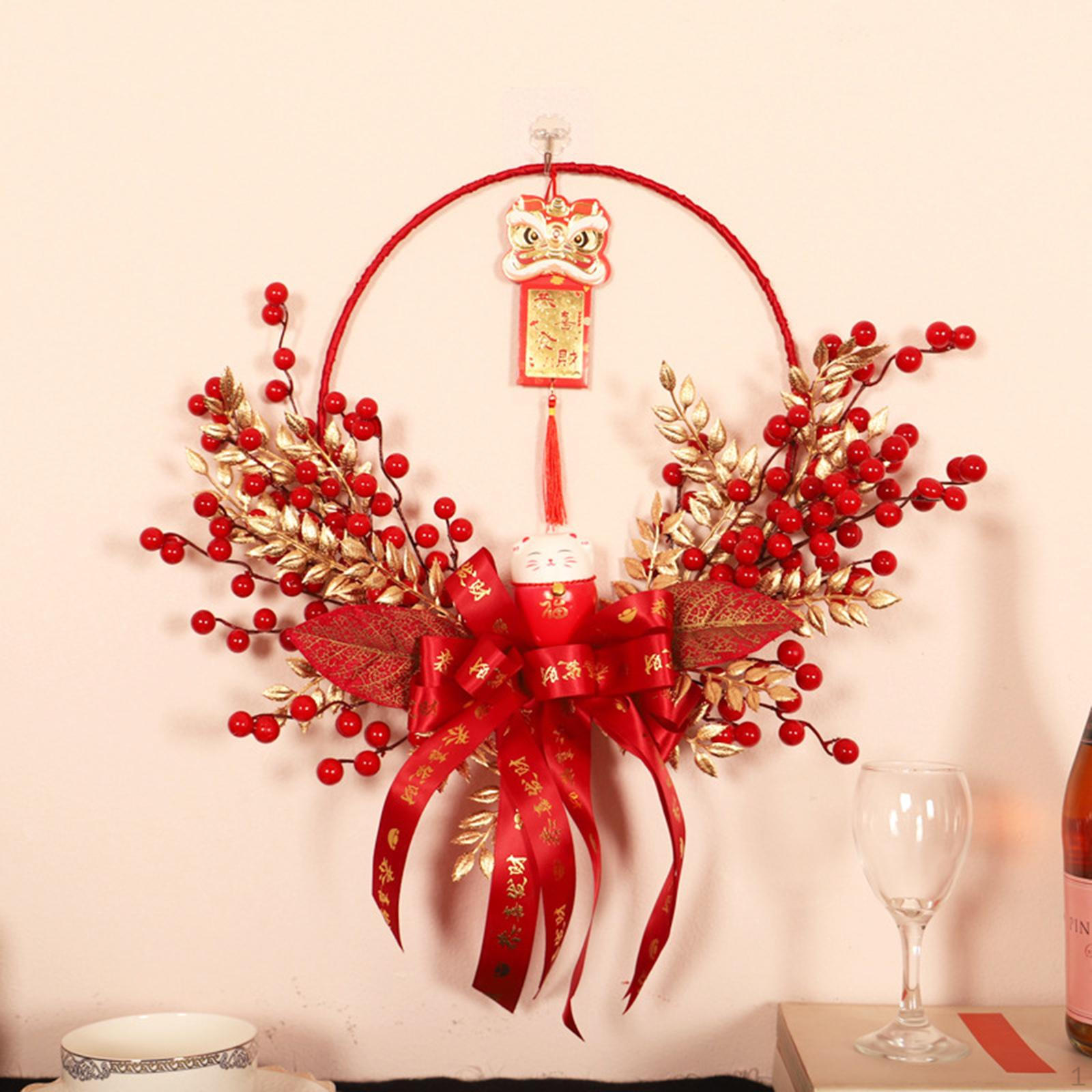 

Hanging Ornaments for Spring Festival with Berries And Bowknot красный