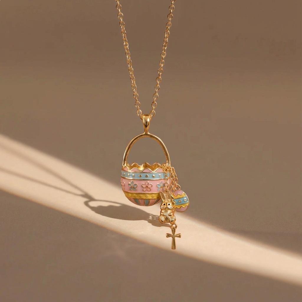 Easter Painted Basket Pendant Necklace Simple Versatile Light Luxury Collarbone Chain Girlfriend Gift