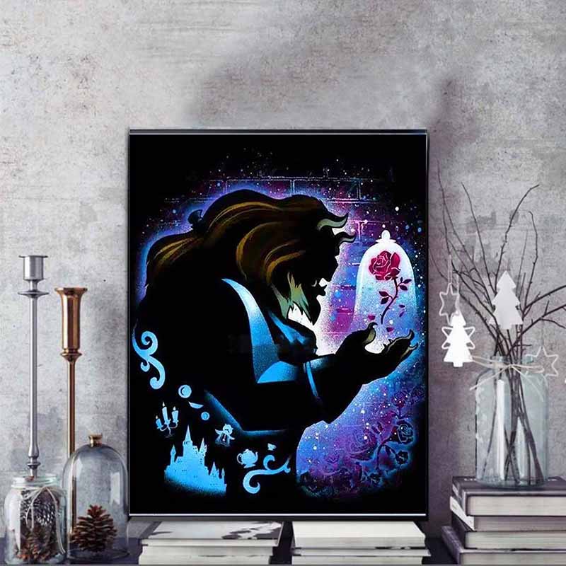 Disney Diamond Painting Beauty and The Beast Magical Starry Sky Silhouette Style Wall Decoration Full Diamond Cross Stitch DIY Gift Home Decoration