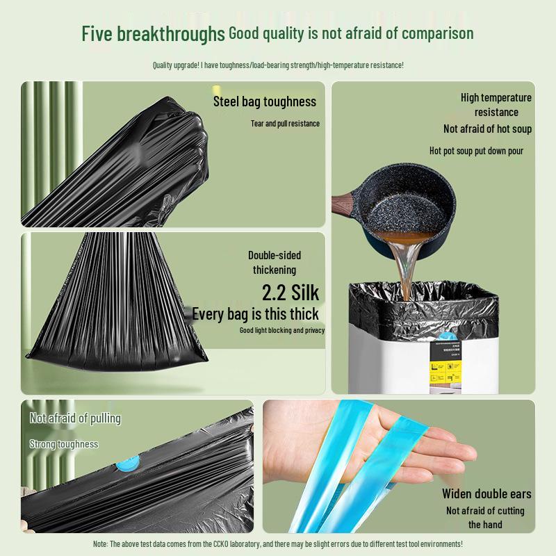 Tear-Free Drawstring Garbage Bags - Portable, Extra Thick, Self-Sealing Black Bags for Kitchen Use
