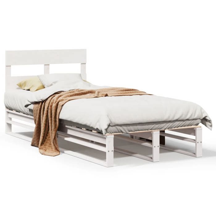 VidaXL Bed Frames and Headboard White 100x200 Cm Solid Pine Wood, Bedroom Furniture, Bed Base, Wooden Bed, Bed, Bed 850798