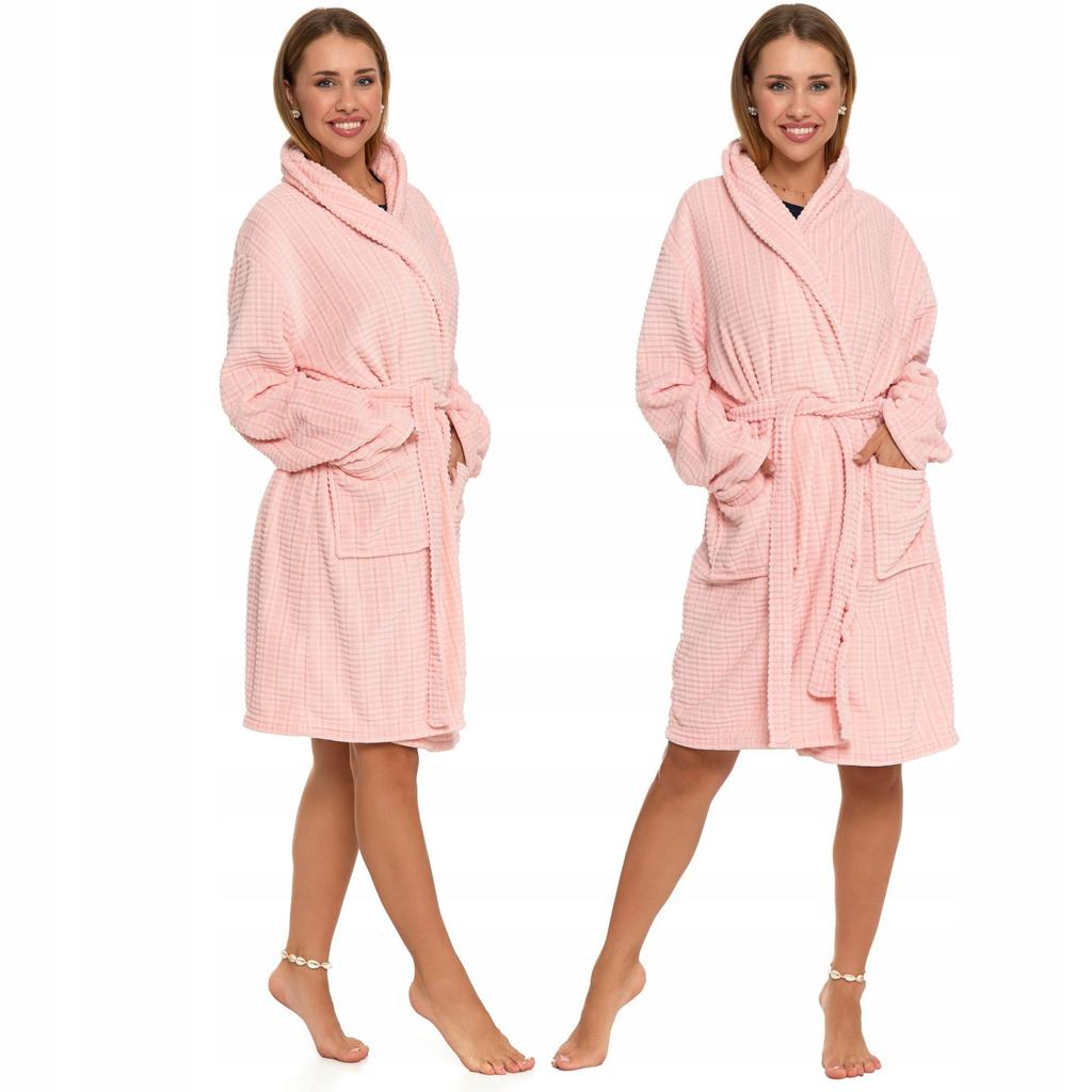 Women's Bathrobe with Pockets, Classic, Long, Warm, MORAJ XL Peach