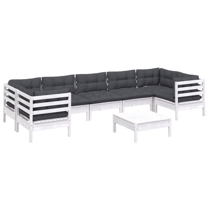 VidaXL Bois de Pin Massif Salon de Jardin 8 pcs avec Coussins Mobilier de Patio Meubles d'Extérieur Mobilier de Jardin 3097314
