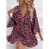 Women's Dress Summer Print Seven Quarter Sleeves V-neck Foreign Trade Women's Clothing Casual Dresses
