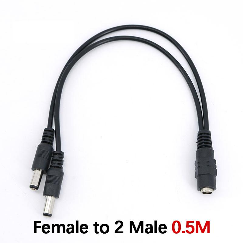 

30 см DC 1 штекер-гнездо на 2-сторонний штекер-гнездо Разветвитель разъема питания 5,5x2,1 мм кабель питания для светодиодной ленты 18/24 AWG 1F to 2Male 0.5m