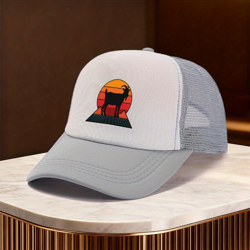 Goat Silhouette Vintage Retro Sunset Trucker Hat Mesh Baseball Cap Unisex Casual Outdoor Adult