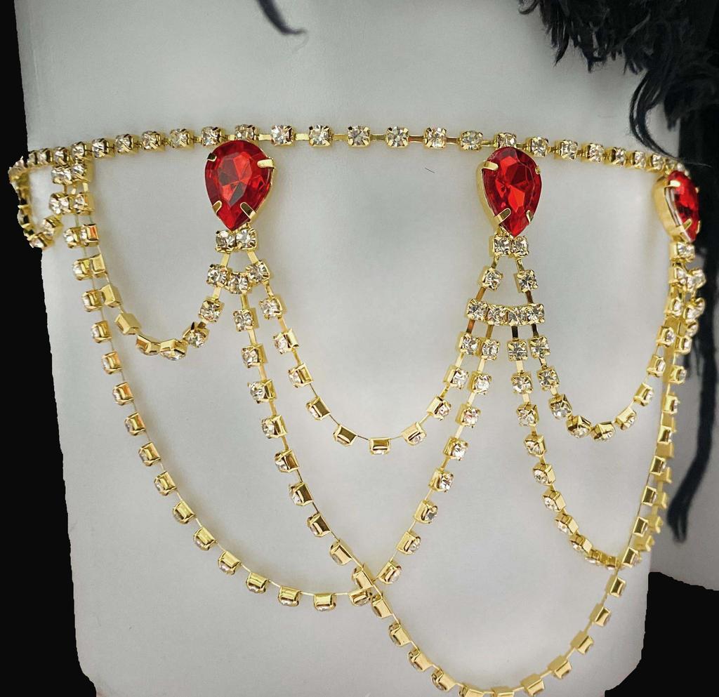 Banquet Party Luxury Sexy Multi-Layer Rhinestone Leg Chain Fashion Ladies Beach Red Water Drop Leg Chain Jewelry Accessories