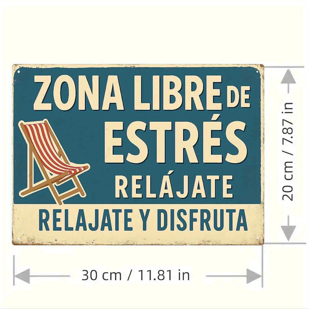 Vintage Spanish Humor Metal Wall Sign Relax in StressFree Area Retro Cafe Decor Turquoise Background HeavyDuty Iron Constructi