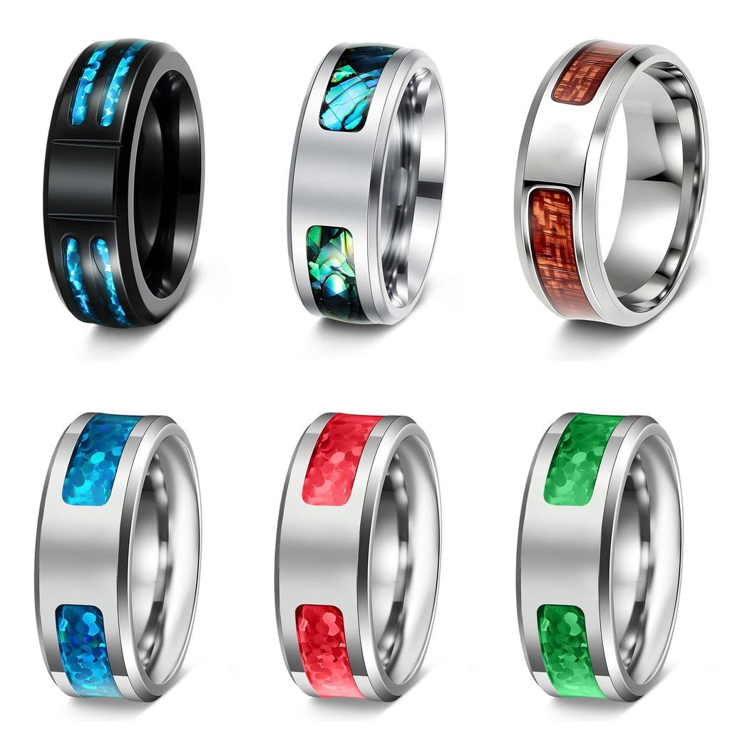 Men's Fashion Titanium Steel Opal Ring with Personalized Laser Engraving Option