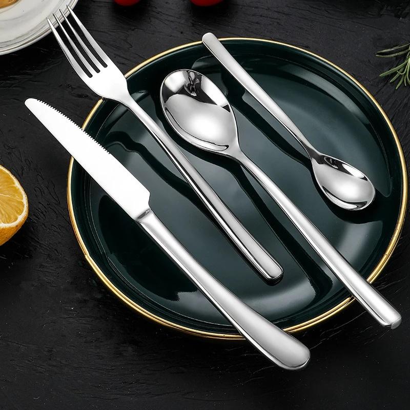 Stainless Steel Silver Western Cutlery Set - Knife, Fork, and Spoon - Thickened Kitchen Utensils
