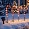 Holiday Yard Ornaments 4Pcs Solar Candy Cane Pathway Lights, Christmas Outdoor Stake Waterproof Decorative Stakes Garden Lights for Lawn Patio