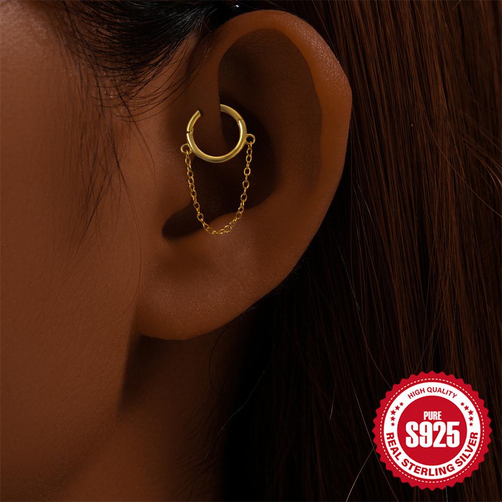 S925 Silber Ins Stil Einfache Quasten Ohrringe für Frauen Trend Mode Nahtloser Ring Zirkon Nasenring