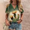 Summer Women's T-shirt V-neck Short-sleeved Floral Graphic Printing Outdoor T-shirt Women's Casual Clothing Street Shirt
