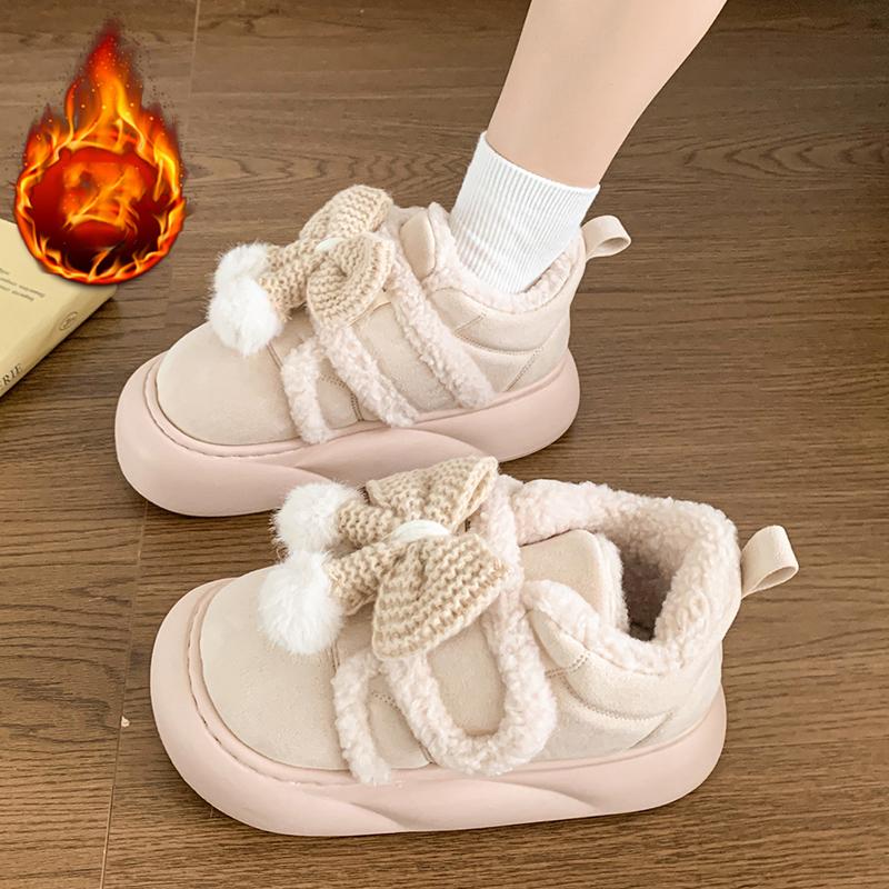 Fashion Cute Fluffy Winter Boots for Women 2025 Faux Fur Bowtie Pink Snow Boots Woman Warm Plush Kawaii Ball Ankle Boots Shoes Woman