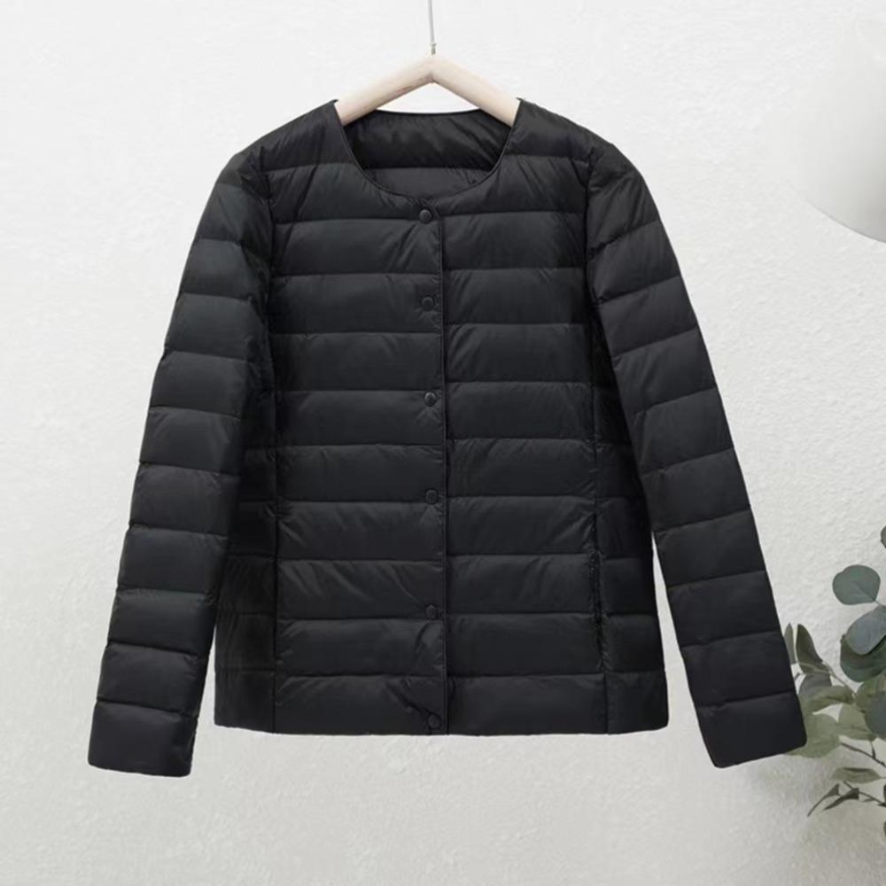 Women's Crew Neck Long Sleeve Slim Fit Lightweight Puffer Coat Short Down Jacket