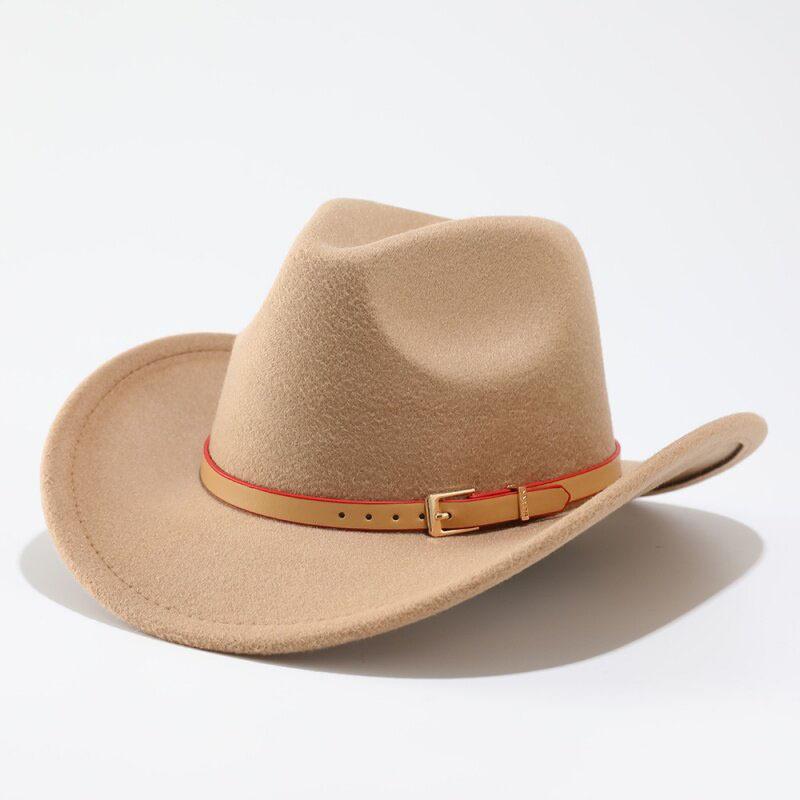 American Western Cowboy Hat Felt Laser Belt Imitation Wool Jazz Hat Tibetan Wedge Wool Top Hat