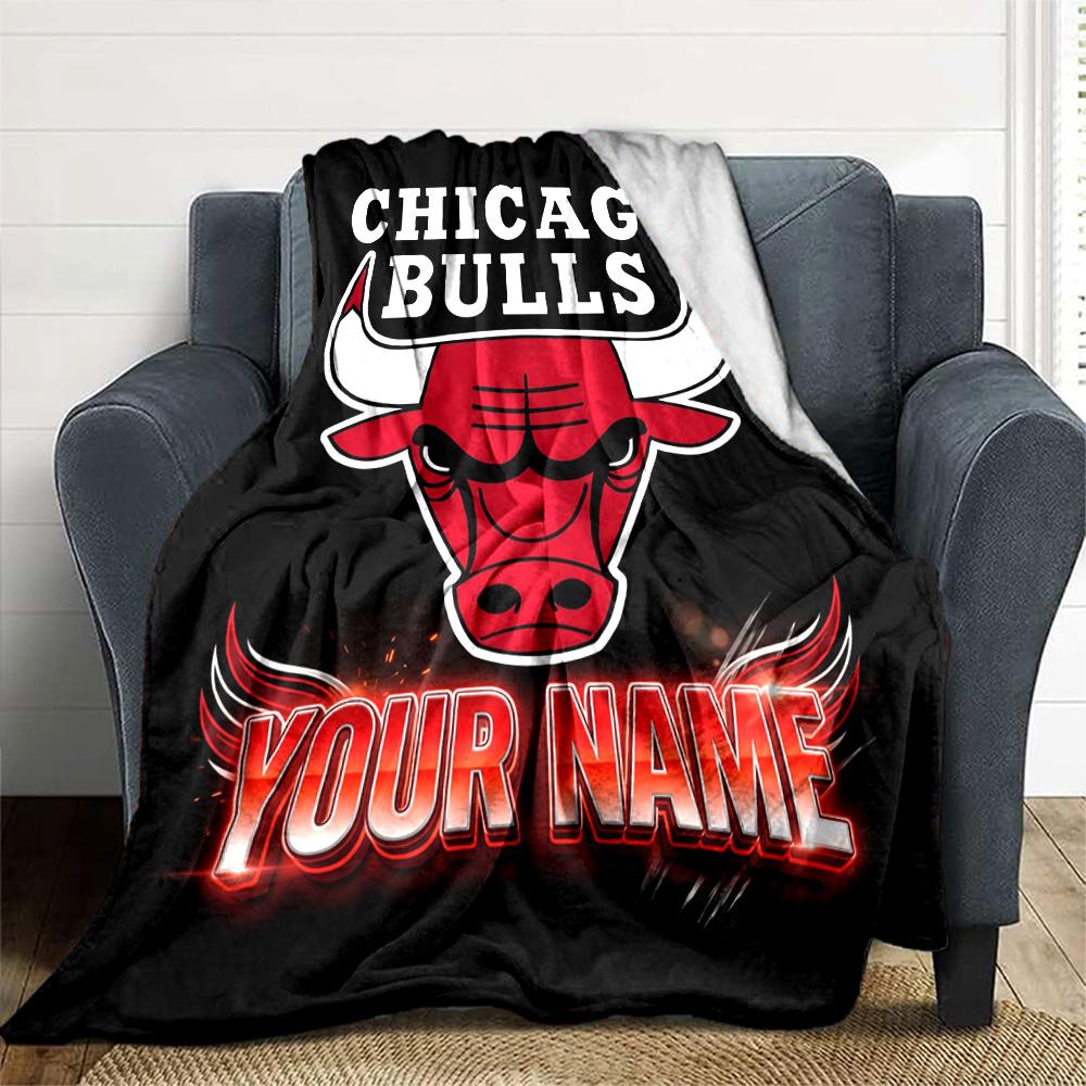 1pc Personalized Name Chicago Bulls Blanket, Gift, for Men and Women, Soft Blanket, Good for Sofa Bed Couch Travel, Lightweight Flannel Blanket