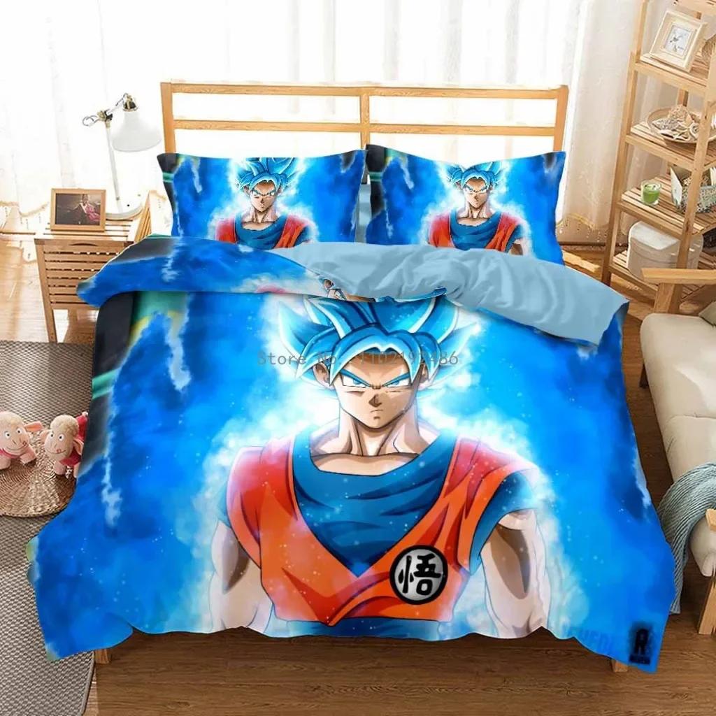 2D Print Anime Dragon Ball Super Saiyan Son Goku Duvet Cover Bedding Set Double Twin For Kids Bedclothes Quilt Cover Gi