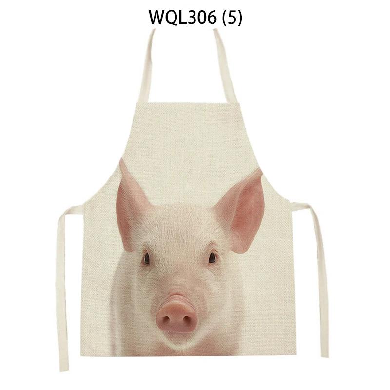 Cartoon Rabbit Deer Bear Print Kitchen Apron Women Men Sleeveless Linen Cooking Apron Home Cleaning Pinafore Baking Accessories