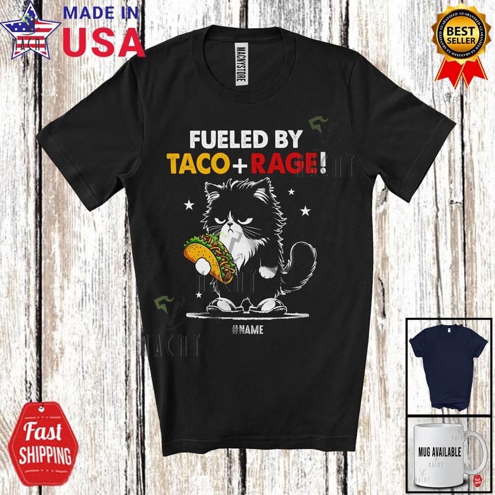 

Заправлено Тако-Яростью Юмористическая Футболка для Владельца Кошки с Индивидуальным Именем, Еды, Семейной Группы L