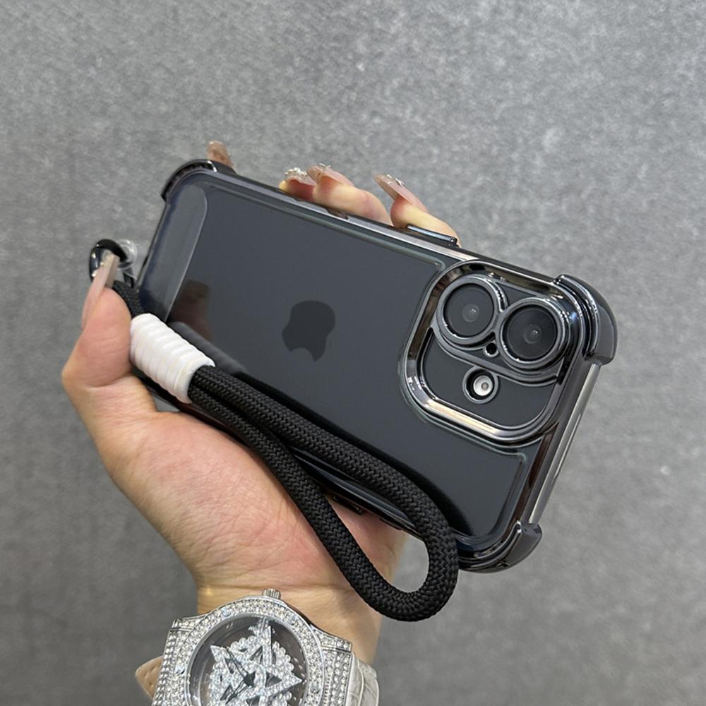Luxury Plating Clear With Lanyard Phone Case For iPhone 17 16 15 14 13 12 11 Pro Max 16 Plus 17Air Shockproof Bumper Cases Cover