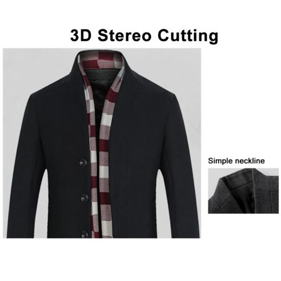 Men Winter Warm Solid Color Woolen Trench Coat Outwear Overcoat Long Jacket