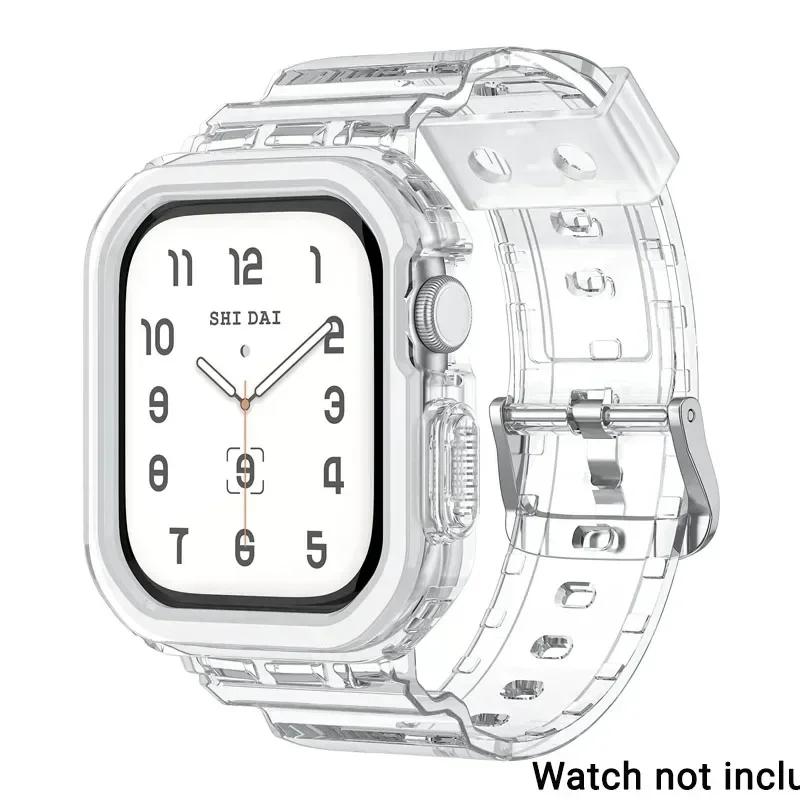 

Прозрачный комплект чехлов для Apple Watch Series 10 42 мм 46 мм ремешок чехол для IWatch Series10 42/46 мм силиконовый ремешок прозрачный защитный Series 10 46mm прозрачный/белый