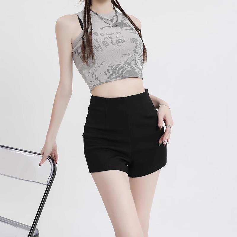 

High Waist Black Hot Pants - Women s Summer Petite Elastic Anti-Exposure Shorts S чёрный