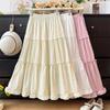 Women's Sweet Lace Patchwork Bow Ruffle Midi Skirt, Spring 2025