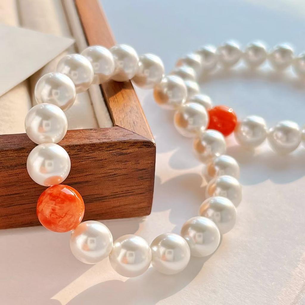 Design Sense 10Mm Bead Imitation Pearl Natural Nanhong Bracelet Bracelet