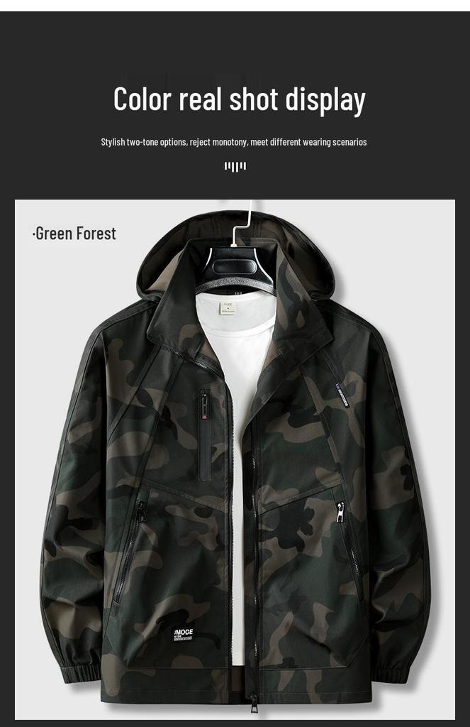 Men's Camouflage Hooded Workwear Set: Protective Mountaineering & Tactical Shell Jacket for Spring/Autumn