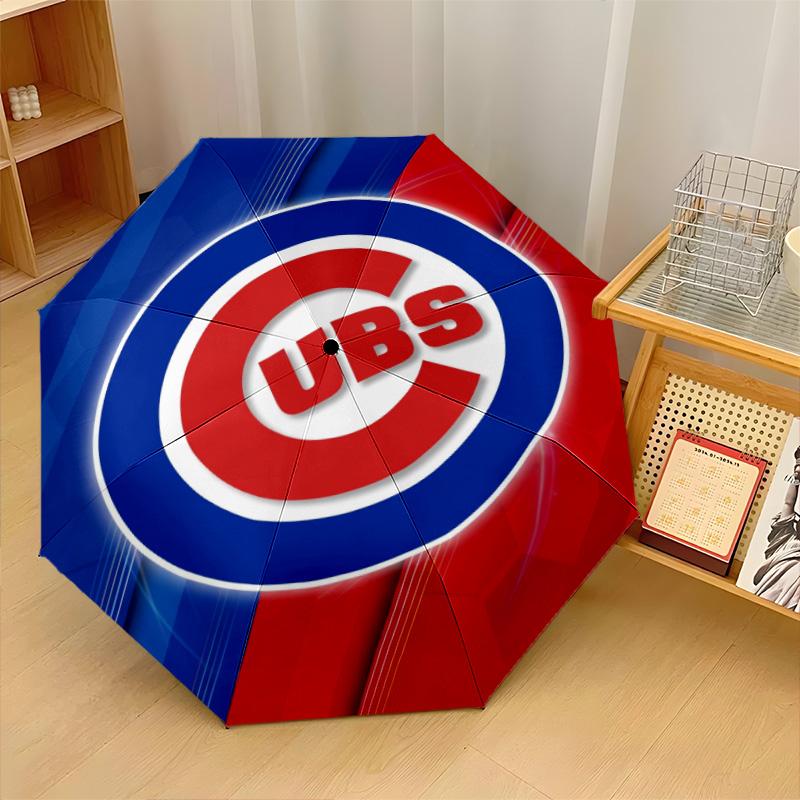 Chicago Cubs Print Auto 8?Ribs Folding Umbrella Wind Resistant Lightweight Automatic Umbrella For Daily Travel