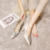 Red wedding shoes one word with pointed high heels stiletto 2025 new French medium heel single shoes white bridesmaid shoes